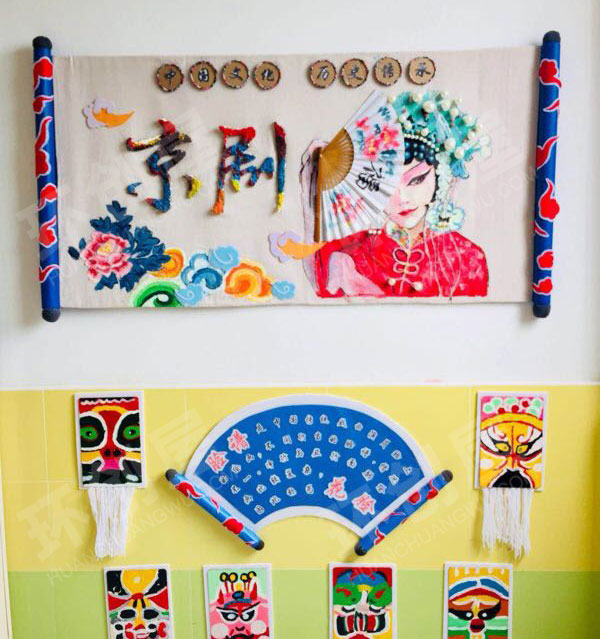 幼儿园可爱的京剧脸谱墙面布置环创图片