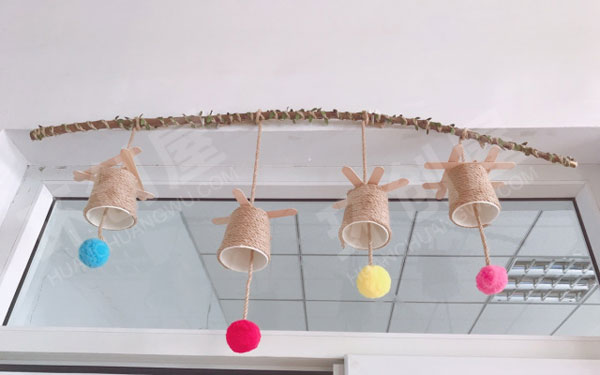 幼儿园森系废物利用纸杯筷子吊饰图片