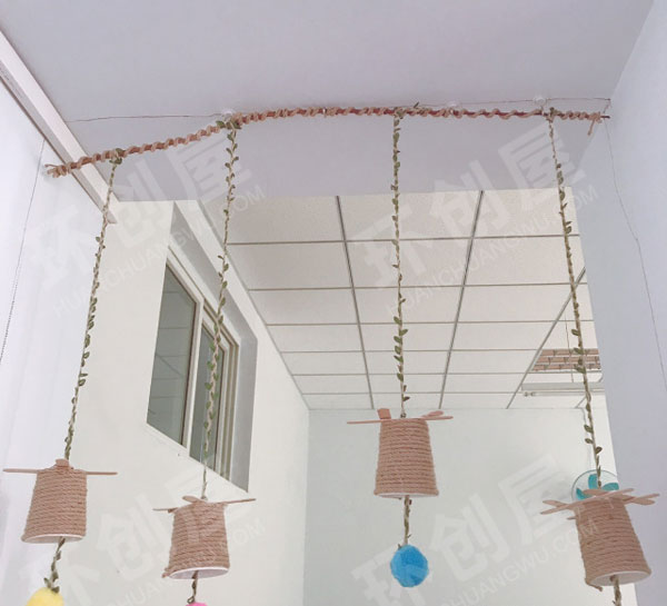 幼儿园森系废物利用纸杯筷子吊饰图片