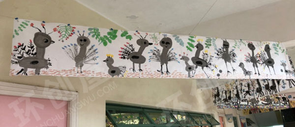 幼儿园水彩国画各种动物走廊吊饰环创图片