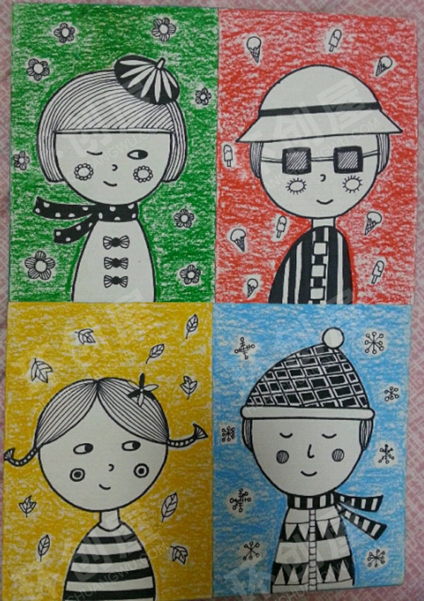 幼儿园幼儿绘画美术线条画小人作品展示图片