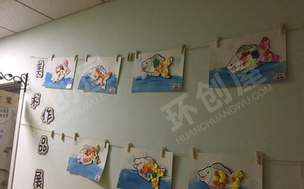幼儿园小鱼游毛球粘贴作品展示图片
