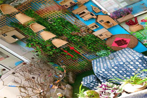 幼儿园户外废物利用纸盒木片墙面蜗牛环创图片6张