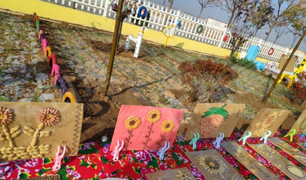 幼儿园户外环创种子粘贴画作品展示图片