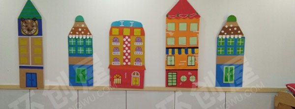 幼儿园建构区KT板墙面搭建环创图片