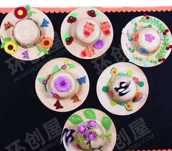 幼儿园草帽水彩装饰环创吊饰图片