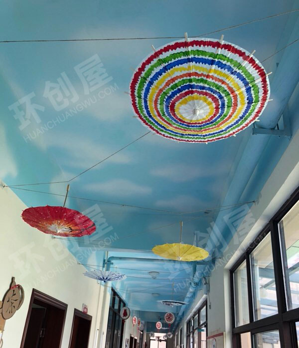 幼儿园民族文化中国风纸伞环创吊饰图片