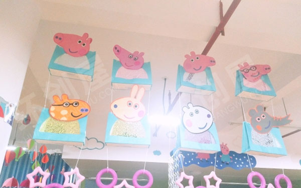 幼儿园小猪佩奇主题环创吊饰图片