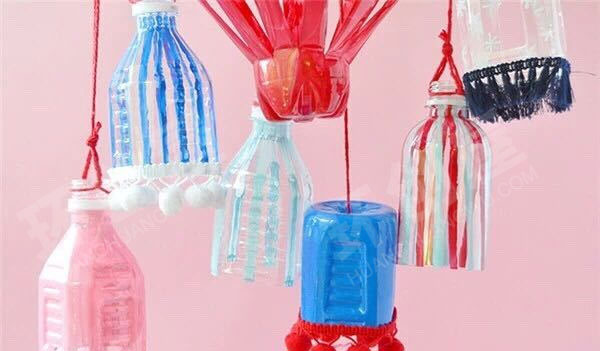 幼儿园手工塑料瓶挂饰环创图片