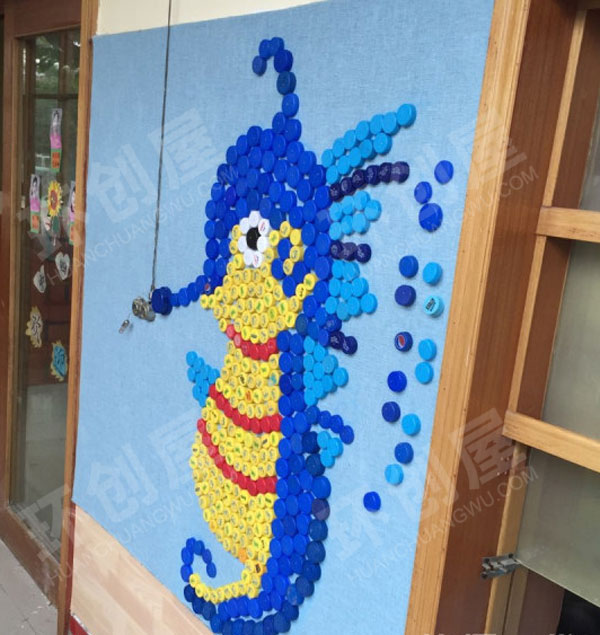 幼儿园走廊墙面瓶盖创作环创图片