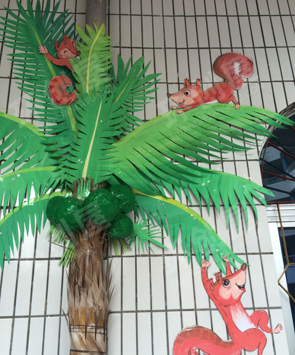 幼儿园走廊水管热带植物园之椰子树环创图片