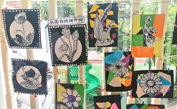 幼儿园春天的花创意手工画窗户围栏环创图片