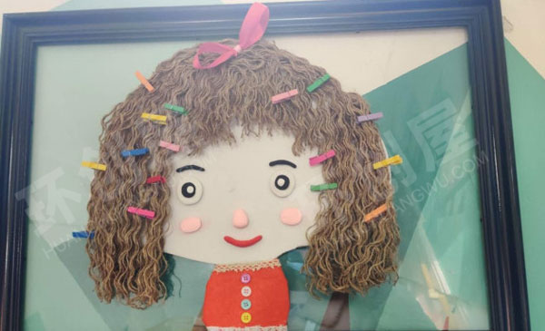 幼儿园小人人创意毛线作品展示相框环创图片