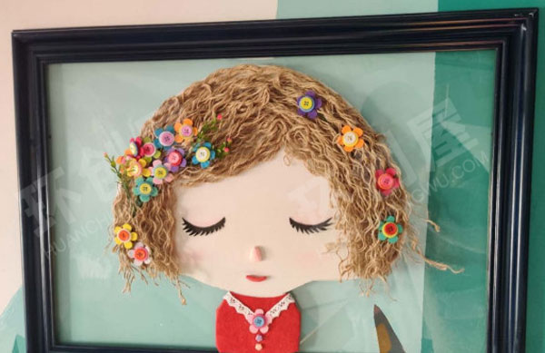 幼儿园小人人创意毛线作品展示相框环创图片