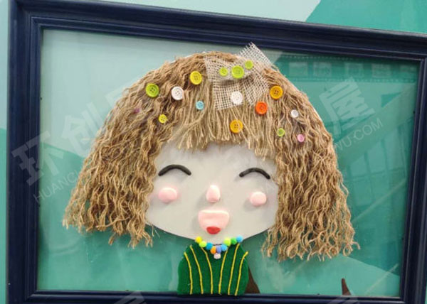 幼儿园小人人创意毛线作品展示相框环创图片