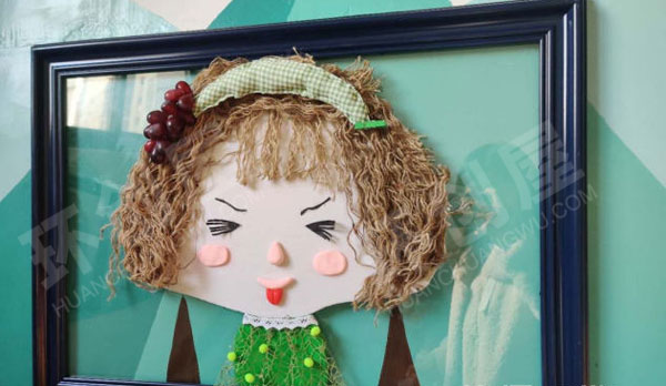 幼儿园小人人创意毛线作品展示相框环创图片