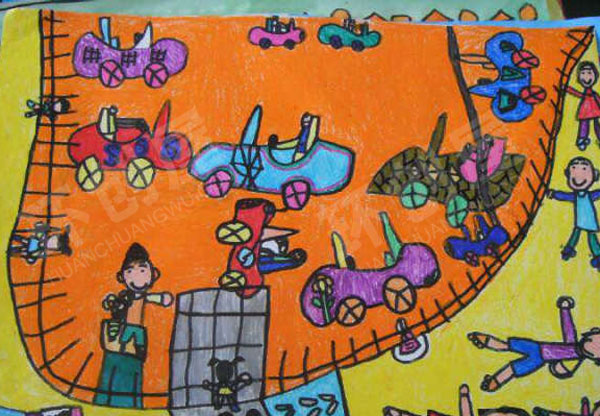 幼儿园儿童线条画彩色作品展示环创图片