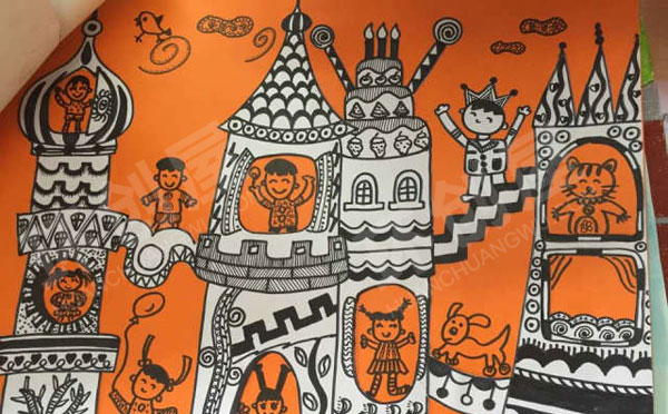 幼儿园儿童线条画彩色作品展示环创图片