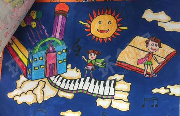 幼儿园儿童线条画彩色作品展示环创图片