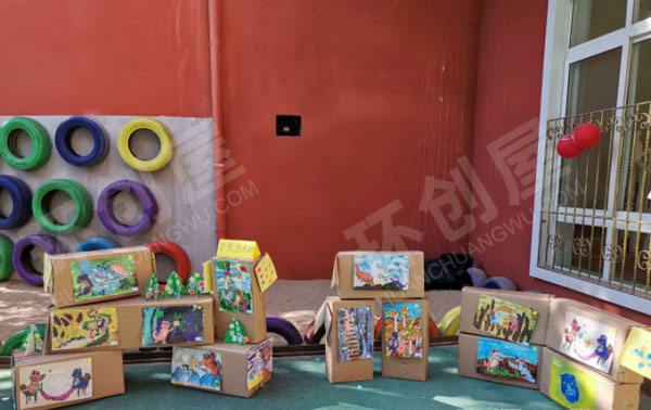 幼儿园户外新年到火红绘画作品环创图片