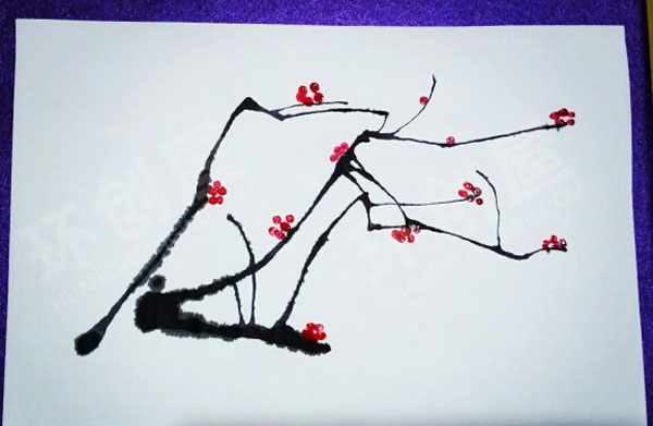 幼儿园美工区中国风吹画梅花图片