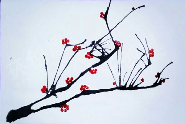 幼儿园美工区中国风吹画梅花图片