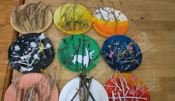 幼儿园废物利用环保枯枝遇见四季作品展示图片