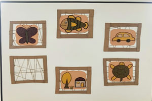 幼儿园线绳粘贴画纸盒相框作品展示图片