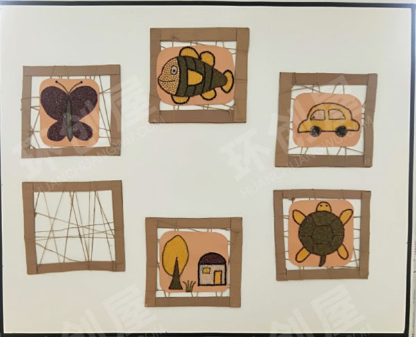 幼儿园线绳粘贴画纸盒相框作品展示图片