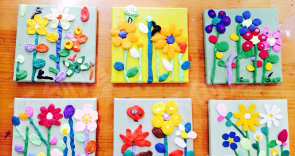 幼儿园超轻粘土花儿装饰画油画框作品展示图片
