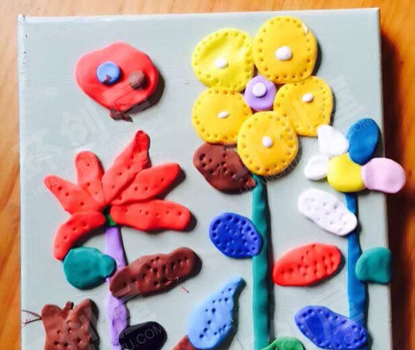 幼儿园超轻粘土花儿装饰画油画框作品展示图片