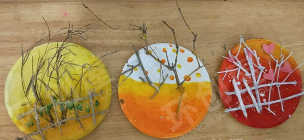 幼儿园废物利用环保枯枝遇见四季作品展示图片