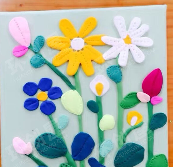 幼儿园超轻粘土花儿装饰画油画框作品展示图片