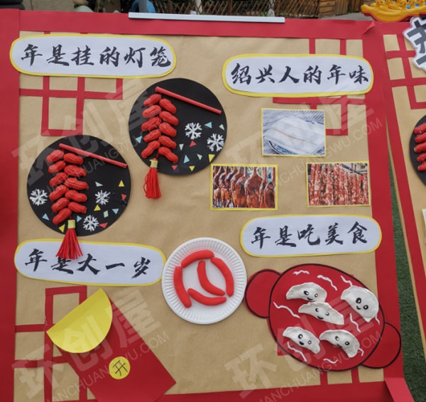 幼儿园户外环创过年的习俗展板海报图片