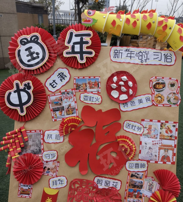 幼儿园户外环创过年的习俗展板海报图片