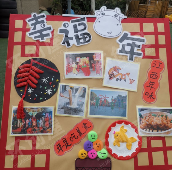 幼儿园户外环创过年的习俗展板海报图片