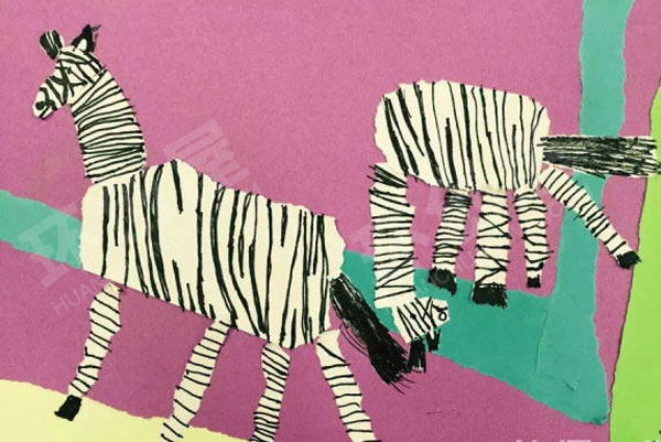 幼儿园美工区撕纸涂鸦斑马环创图片