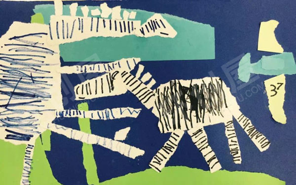 幼儿园美工区撕纸涂鸦斑马环创图片