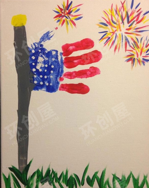 幼儿园美工区手印变变变环创图片