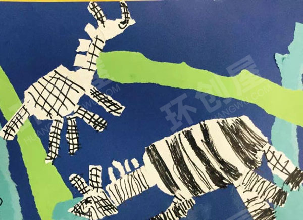 幼儿园美工区撕纸涂鸦斑马环创图片
