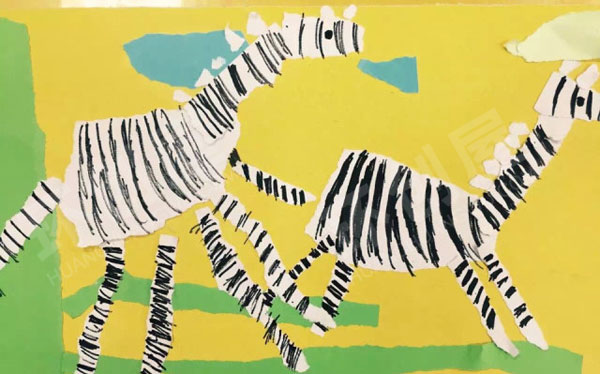 幼儿园美工区撕纸涂鸦斑马环创图片