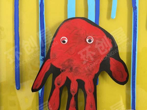 幼儿园美工区水粉颜料海底世界切水果环创图片