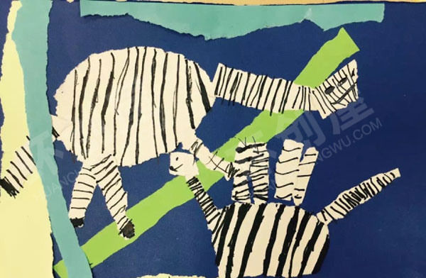 幼儿园美工区撕纸涂鸦斑马环创图片