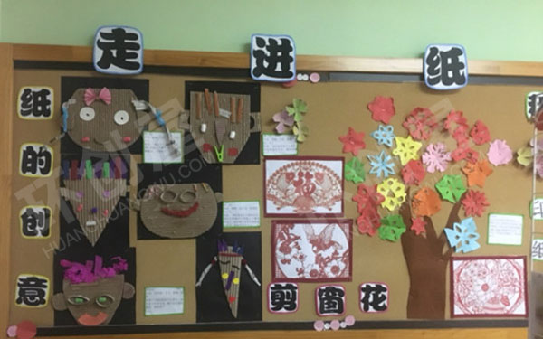 幼儿园墙面布置走进纸王国环创图片