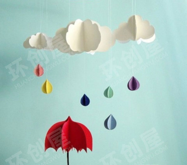 幼儿园手工小清新彩虹雨吊饰环创图片