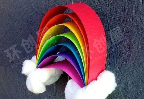 幼儿园小手动起来手工彩色云朵吊饰环创图片