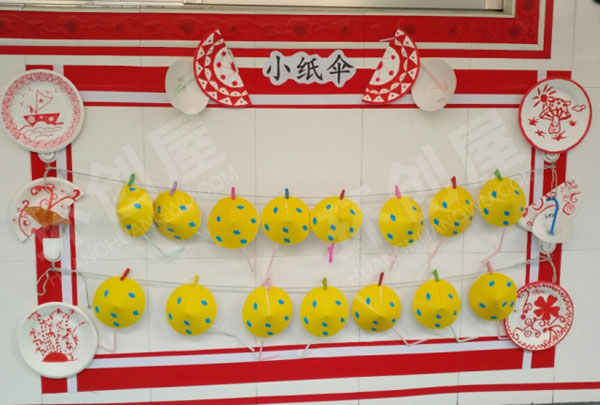 幼儿园走廊中国文化小纸伞墙面环创图片