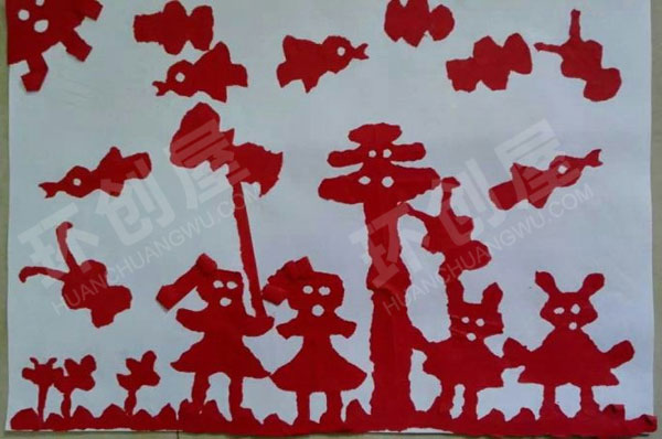 幼儿园撕纸蜡光纸门窗剪纸环创图片