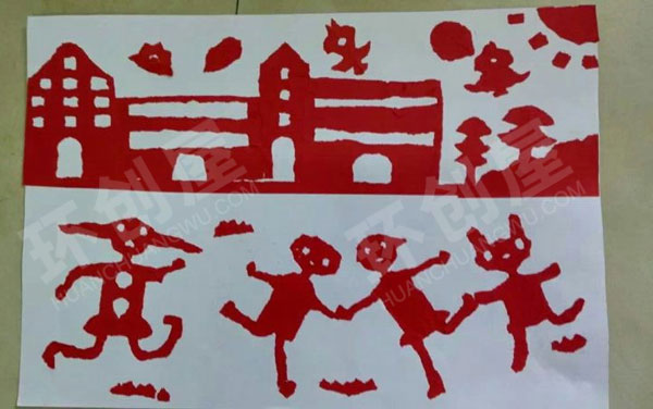 幼儿园撕纸蜡光纸门窗剪纸环创图片