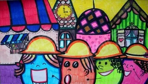 幼儿园油画棒儿童画作品展示环创图片